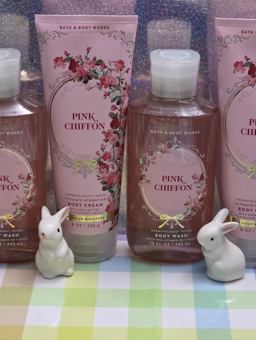 Bath & Body Works Pink Chiffon Hydrating Body Cream & Body Wash 4 Piece Set NEW